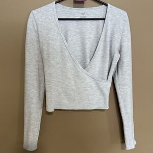Aerie Light Gray Ribbed Faux Wrap Crop Top